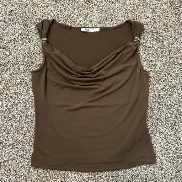 NA-KD brown cowlneck off the shoulder top top size S - Picture 5 of 11